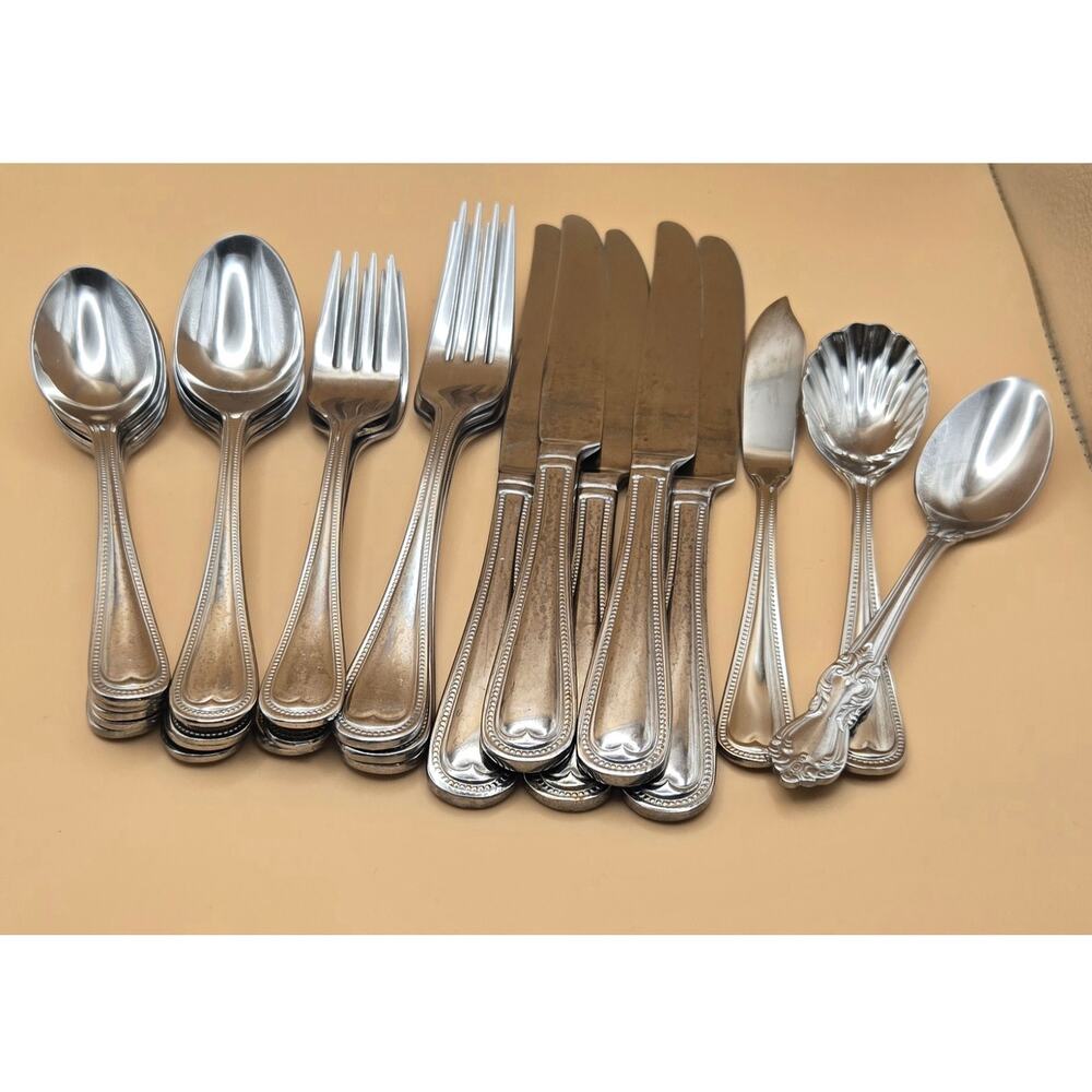 Reed -Barton Elegant Bead 18/10 Stainless Flatware Serving Set of